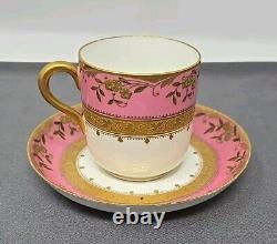 Antique Brownfield's Pink & Gold Demitasse Tea Cup & Saucer, Aesthetic Period