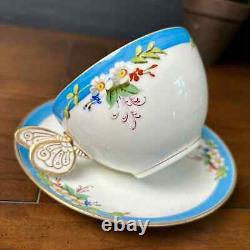 Antique Butterfly Handle Tea Cup & Saucer Set Unknown Maker Unmarked Bone China