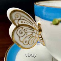 Antique Butterfly Handle Tea Cup & Saucer Set Unknown Maker Unmarked Bone China