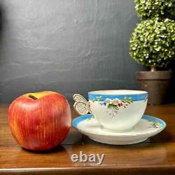 Antique Butterfly Handle Tea Cup & Saucer Set Unknown Maker Unmarked Bone China