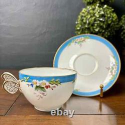 Antique Butterfly Handle Tea Cup & Saucer Set Unknown Maker Unmarked Bone China