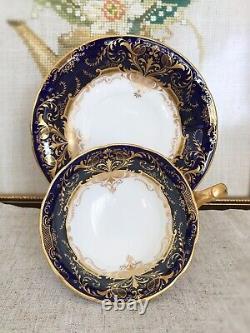 Antique CAULDON Cobalt Blue & Gold Filigree Bone China England Teacup & Saucer