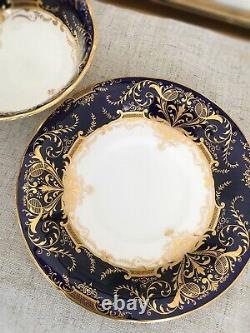 Antique CAULDON Cobalt Blue & Gold Filigree Bone China England Teacup & Saucer