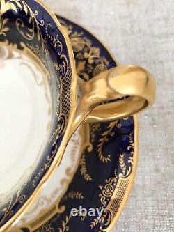 Antique CAULDON Cobalt Blue & Gold Filigree Bone China England Teacup & Saucer