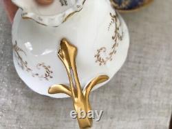 Antique CAULDON Cobalt Blue & Gold Filigree Bone China England Teacup & Saucer