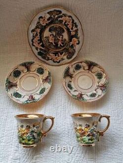 Antique Capodimonte Hand Painted Hand Colored Angel 2 Teacup & Saucer set Italy