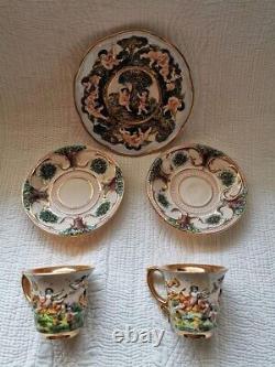 Antique Capodimonte Hand Painted Hand Colored Angel 2 Teacup & Saucer set Italy