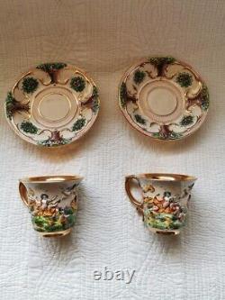 Antique Capodimonte Hand Painted Hand Colored Angel 2 Teacup & Saucer set Italy