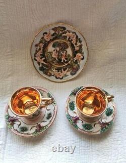 Antique Capodimonte Hand Painted Hand Colored Angel 2 Teacup & Saucer set Italy