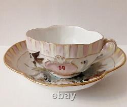 Antique Capodimonte Naples Tea Cup & Saucer, Meissen Style Swan Aquatic Figures