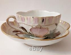 Antique Capodimonte Naples Tea Cup & Saucer, Meissen Style Swan Aquatic Figures