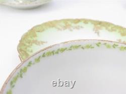 Antique Carlsbad Fine Bone China Set of 9 Teacups & Saucers Green Gold Floral