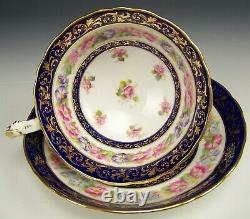 Antique Cauldon Morning Glory Cobalt Blue Gold Tea Cup Saucer For Tiffany & Co B