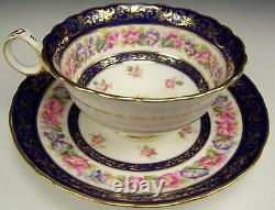 Antique Cauldon Morning Glory Cobalt Blue Gold Tea Cup Saucer For Tiffany & Co B