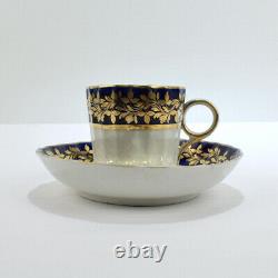 Antique Chamberlin Worcester Porcelain Tea Cup & Saucer 385 Cobalt Blue PC