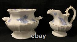 Antique Chelsea Ware 14-PC Tea Set with Creamer, Sugar Blue Thistle RARE Gold Trim