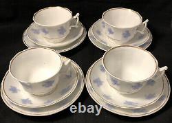 Antique Chelsea Ware 14-PC Tea Set with Creamer, Sugar Blue Thistle RARE Gold Trim