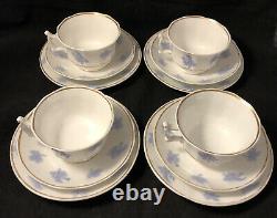 Antique Chelsea Ware 14-PC Tea Set with Creamer, Sugar Blue Thistle RARE Gold Trim