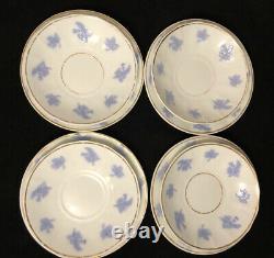 Antique Chelsea Ware 14-PC Tea Set with Creamer, Sugar Blue Thistle RARE Gold Trim