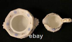 Antique Chelsea Ware 14-PC Tea Set with Creamer, Sugar Blue Thistle RARE Gold Trim