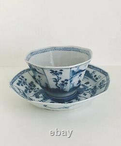 Antique Chinese Blue and White Porcelain Teacup And Saucer, ca late 18C