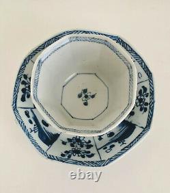 Antique Chinese Blue and White Porcelain Teacup And Saucer, ca late 18C