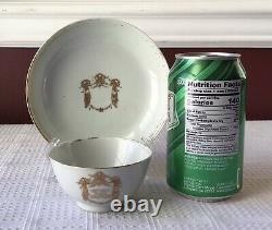 Antique Chinese Export Armorial/ Monogrammed Porcelain Teacup and Saucer