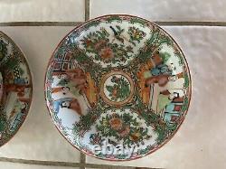 Antique Chinese Export Porcelain Lot 4 teacups 5 saucers Famille Rose
