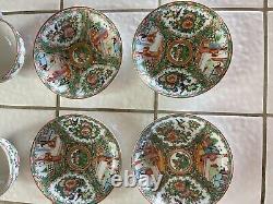 Antique Chinese Export Porcelain Lot 4 teacups 5 saucers Famille Rose