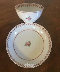 Antique Chinese Export Porcelain Tea Cup Bowl & Saucer Famille Rose 19th century