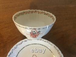 Antique Chinese Export Porcelain Tea Cup Bowl & Saucer Famille Rose 19th century