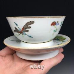 Antique Chinese Famille Rose Teacup with Base Plate Porcelain Guangxu Tongzhi Mark