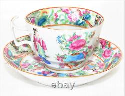 Antique Chinese Rose Medallion Hand Painted Teacup & Saucer, Set 2