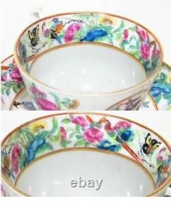 Antique Chinese Rose Medallion Hand Painted Teacup & Saucer, Set 2