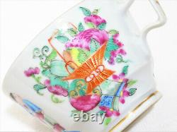 Antique Chinese Rose Medallion Hand Painted Teacup & Saucer, Set 2