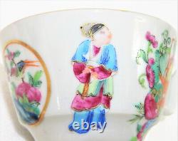 Antique Chinese Rose Medallion Hand Painted Teacup & Saucer, Set 2