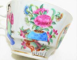 Antique Chinese Rose Medallion Hand Painted Teacup & Saucer, Set 2