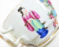 Antique Chinese Rose Medallion Hand Painted Teacup & Saucer, Set 2