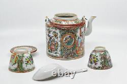 Antique Chinese Rose Medallion Tea Pot with Cups And Spoon