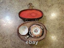 Antique Chinese Wicker Basket Teapot Teacup Travel Tea Set