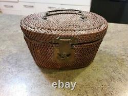 Antique Chinese Wicker Basket Teapot Teacup Travel Tea Set