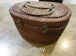 Antique Chinese Wicker Basket Teapot Teacup Travel Tea Set