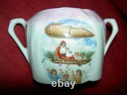 Antique Christmas, Santa Hot Air Balloon, German pink luster china child tea set