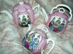 Antique Christmas, Santa Hot Air Balloon, German pink luster china child tea set