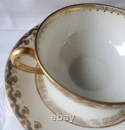 Antique Circa 1920 Pair of Bawo & Dotter Elite Works Limoges Gilt Teacups