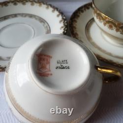 Antique Circa 1920 Pair of Bawo & Dotter Elite Works Limoges Gilt Teacups