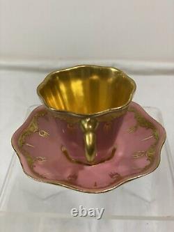Antique Coalport Gold&Pink Demitasse Tea Cup & Saucer