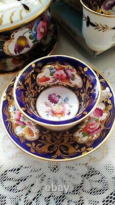 Antique Coalport Hand Painted Pink Floral English Tea Cup & Saucer Set. C1830
