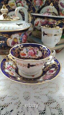 Antique Coalport Hand Painted Pink Floral English Tea Cup & Saucer Set. C1830