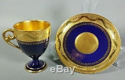 Antique Cobalt Blue French Porcelain LIMOGES Tea Cup and Saucer GOLD ENCRUSTED